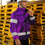 Hi Vis Jacket Waterproof Reflective Tapes Violet Neon Turtle Hawaiian Polynesian Custom Name