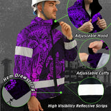 Hi Vis Jacket Waterproof Reflective Tapes Violet Neon Turtle Hawaiian Polynesian Custom Name
