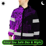 Hi Vis Jacket Waterproof Reflective Tapes Violet Neon Turtle Hawaiian Polynesian Custom Name