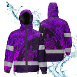 Hi Vis Jacket Waterproof Reflective Tapes Violet Neon Turtle Hawaiian Polynesian Custom Name