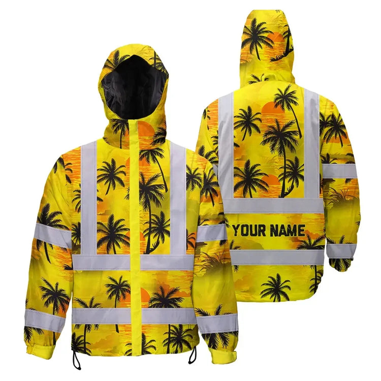 Yellow Neon Flowers Hi-Vis Waterproof Jacket