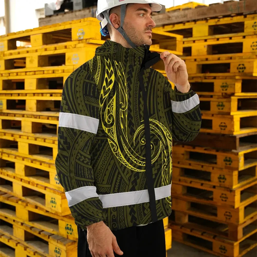 Hi Vis Jacket Waterproof Reflective Tapes Yellow Neon Hawaii Custom Name Safety Workwear For Workers, Truckers, Operators