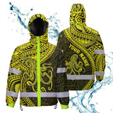 Hi Vis Jacket Waterproof Reflective Tapes Yellow Neon Hawaii Octopus Custom Name Safety Workwear For Workers, Truckers, Operators