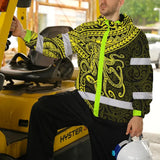 Hi Vis Jacket Waterproof Reflective Tapes Yellow Neon Hawaii Octopus Custom Name Safety Workwear For Workers, Truckers, Operators