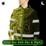Hi Vis Jacket Waterproof Reflective Tapes Yellow Neon Hawaii Octopus Custom Name Safety Workwear For Workers, Truckers, Operators