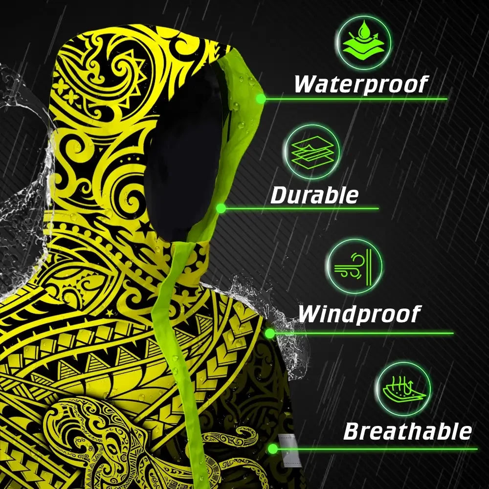Hi Vis Jacket Waterproof Reflective Tapes Yellow Neon Hawaii Octopus Custom Name Safety Workwear For Workers, Truckers, Operators