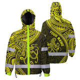 Hi Vis Jacket Waterproof Reflective Tapes Yellow Neon Hawaii Octopus Custom Name Safety Workwear For Workers, Truckers, Operators