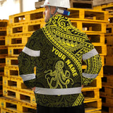 Hi Vis Jacket Waterproof Reflective Tapes Yellow Neon Hawaii Octopus Custom Name Safety Workwear For Workers, Truckers, Operators