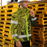 Hi Vis Jacket Waterproof Reflective Tapes Yellow Neon Hawaii Octopus Custom Name Safety Workwear For Workers, Truckers, Operators