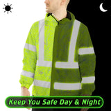Hi Vis Jacket Waterproof Tapes Green Grey Flowers Custom Name Safety Workwear For Workers, Truckers, Operators
