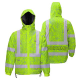 Hi Vis Jacket Waterproof Tapes Green Grey Flowers Custom Name Safety Workwear For Workers, Truckers, Operators