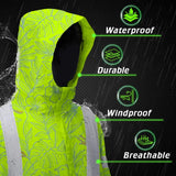Hi Vis Jacket Waterproof Tapes Green Grey Flowers Custom Name Safety Workwear For Workers, Truckers, Operators