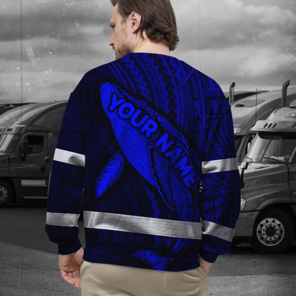 Hi Vis Long Sleeve Reflective Tapes Blue Neon Hawaii Whale Custom Name
