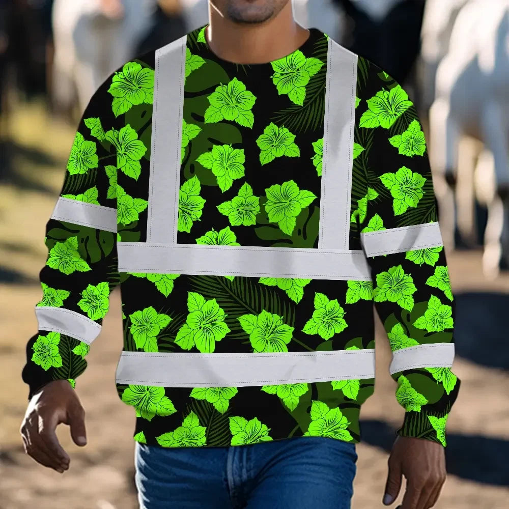 Hi Vis Long Sleeve Reflective Tapes Green Neon Flowers 3 Custom Name