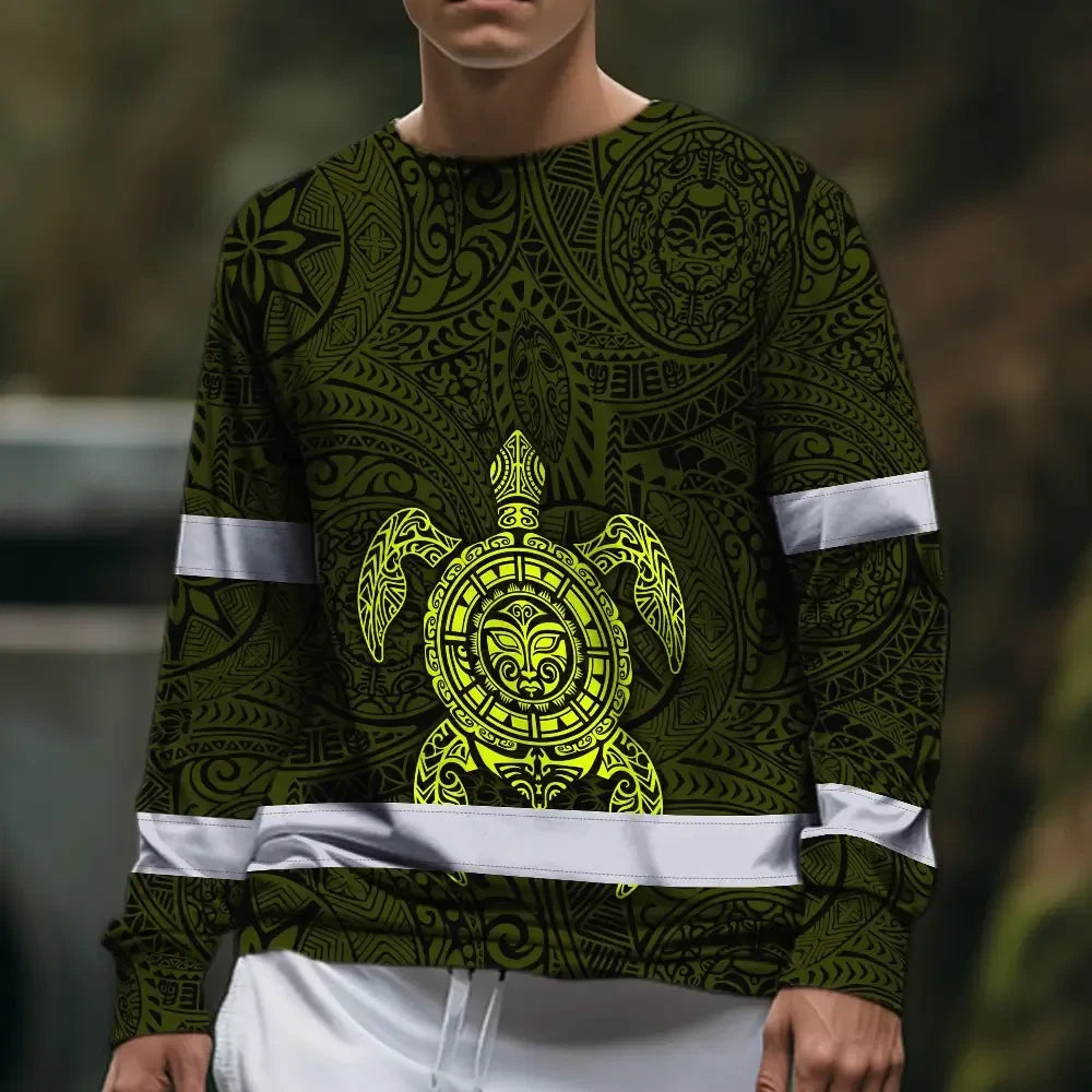 Hi Vis Long Sleeve Reflective Tapes Lime Neon Hawaii Turtle Custom Name