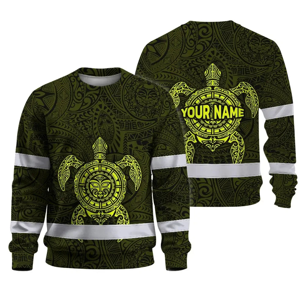 Hi Vis Long Sleeve Reflective Tapes Lime Neon Hawaii Turtle Custom Name