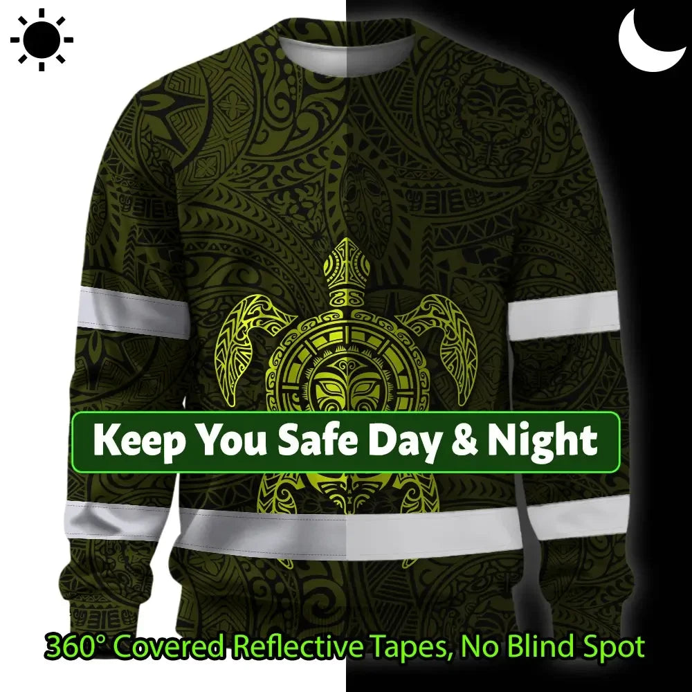 Hi Vis Long Sleeve Reflective Tapes Lime Neon Hawaii Turtle Custom Name