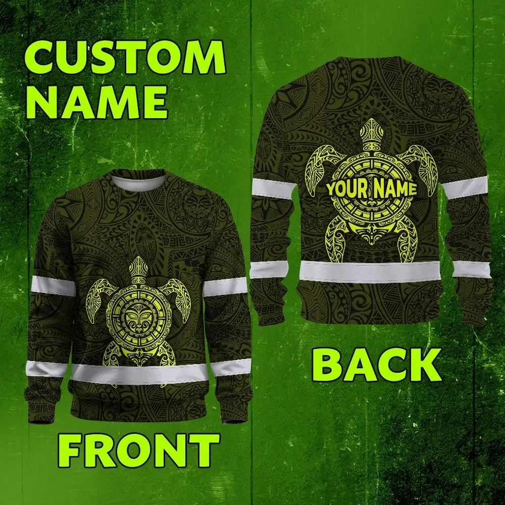 Hi Vis Long Sleeve Reflective Tapes Lime Neon Hawaii Turtle Custom Name