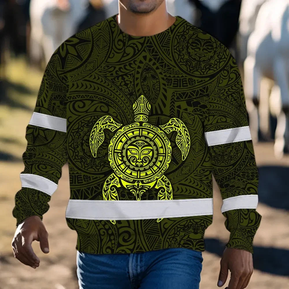 Hi Vis Long Sleeve Reflective Tapes Lime Neon Hawaii Turtle Custom Name