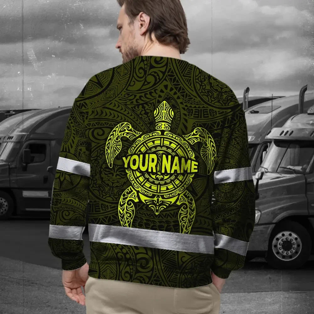Hi Vis Long Sleeve Reflective Tapes Lime Neon Hawaii Turtle Custom Name