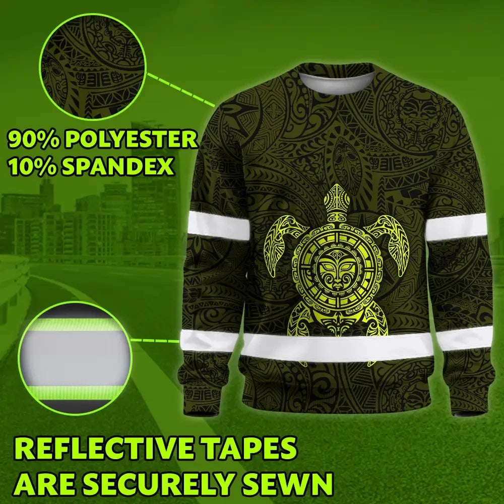 Hi Vis Long Sleeve Reflective Tapes Lime Neon Hawaii Turtle Custom Name