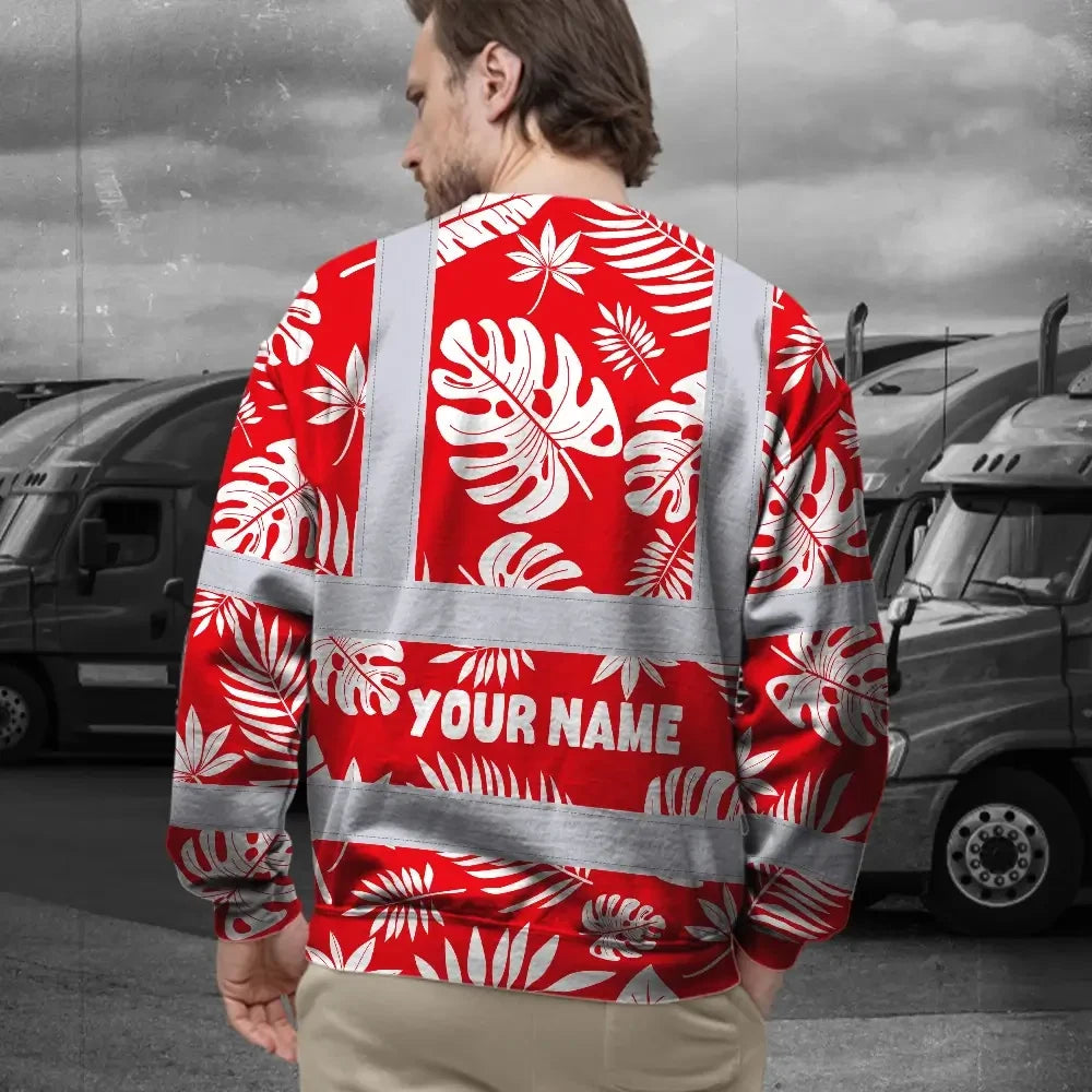 Hi Vis Long Sleeve Reflective Tapes Red Neon Flowers Custom Name