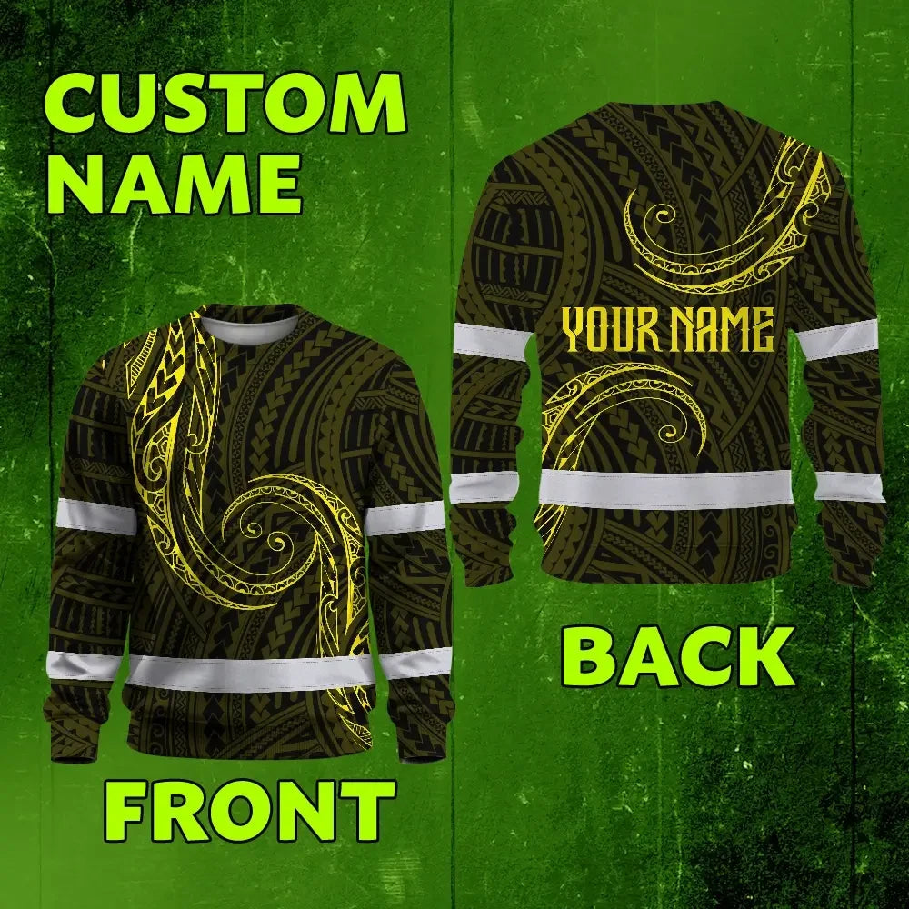 Hi Vis Long Sleeve Reflective Tapes Yellow Neon Hawaii Whale Custom Name