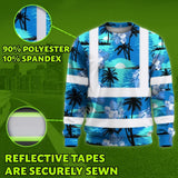 Hi Vis Long Sleeve Shirt Reflective Tapes Blue Neon Flowers 4 Custom Name