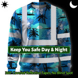 Hi Vis Long Sleeve Shirt Reflective Tapes Blue Neon Flowers 4 Custom Name