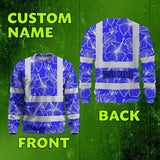 Hi Vis Long Sleeve Shirt Reflective Tapes Blue Neon Flowers Custom Name Safety Workwear For Workers, Truckers, Operators