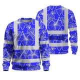 Hi Vis Long Sleeve Shirt Reflective Tapes Blue Neon Flowers Custom Name Safety Workwear For Workers, Truckers, Operators