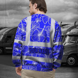 Hi Vis Long Sleeve Shirt Reflective Tapes Blue Neon Flowers Custom Name Safety Workwear For Workers, Truckers, Operators