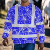 Hi Vis Long Sleeve Shirt Reflective Tapes Blue Neon Flowers Custom Name Safety Workwear For Workers, Truckers, Operators
