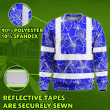 Hi Vis Long Sleeve Shirt Reflective Tapes Blue Neon Flowers Custom Name Safety Workwear For Workers, Truckers, Operators