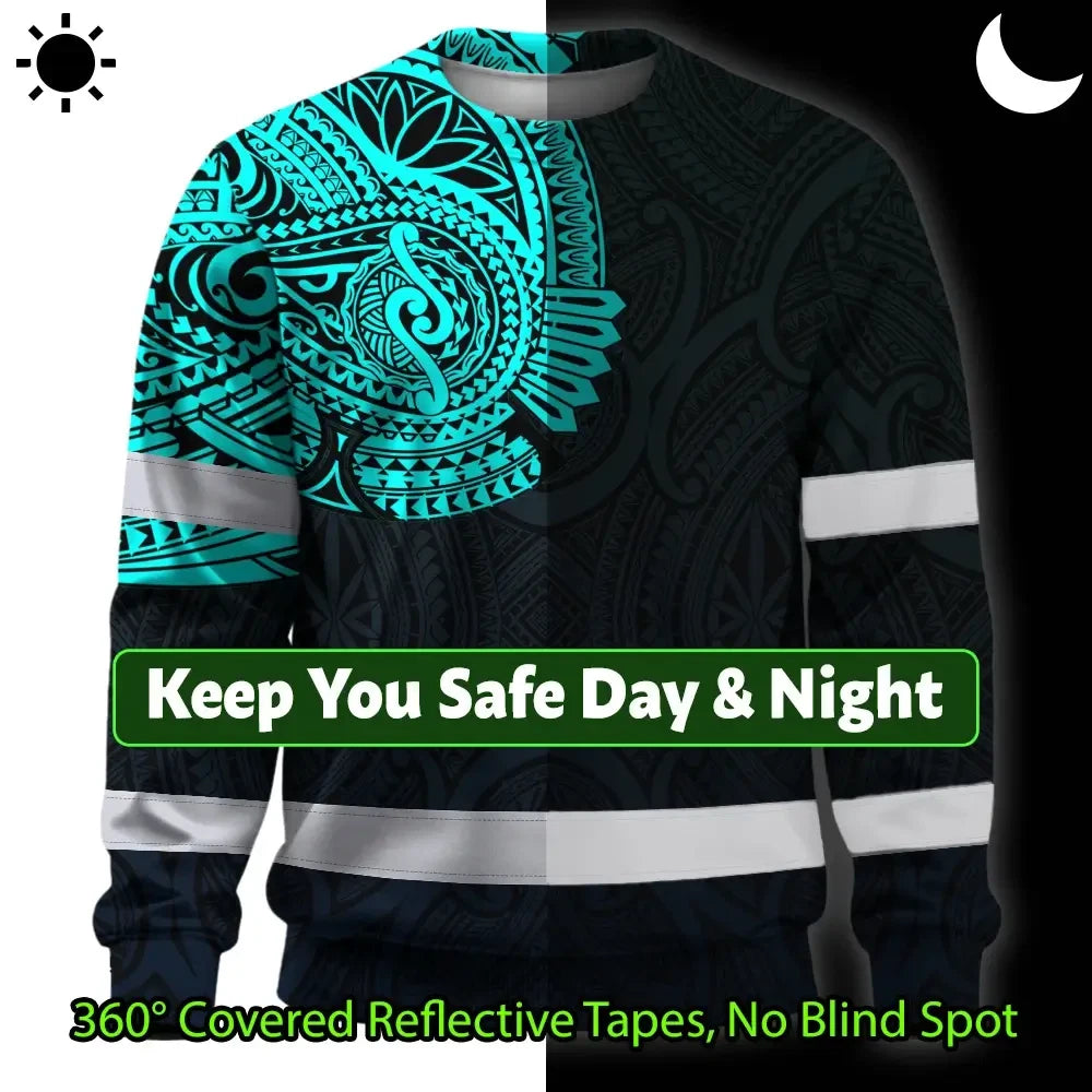 Hi Vis Long Sleeve Shirt Reflective Tapes Blue Neon Hawaii 2 Custom Name