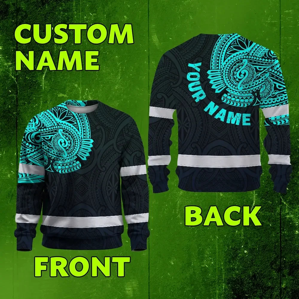 Hi Vis Long Sleeve Shirt Reflective Tapes Blue Neon Hawaii 2 Custom Name