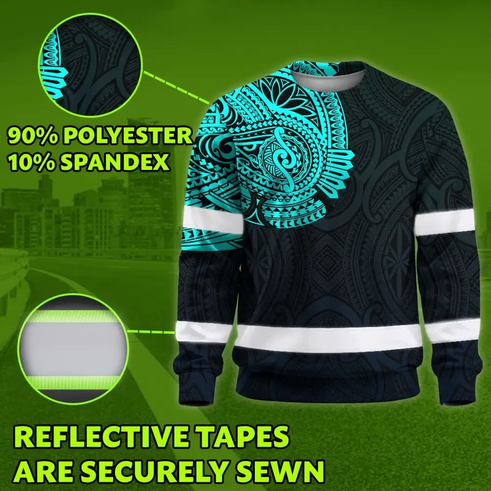 Hi Vis Long Sleeve Shirt Reflective Tapes Blue Neon Hawaii 2 Custom Name
