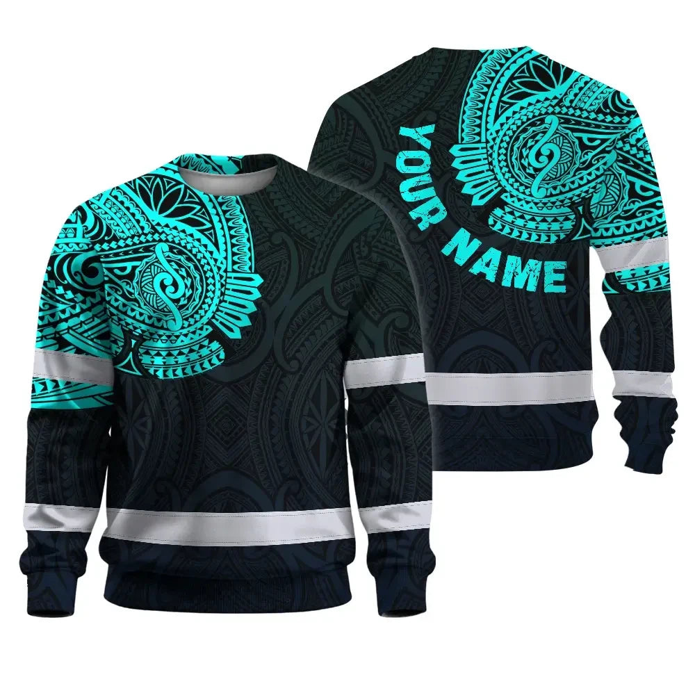 Hi Vis Long Sleeve Shirt Reflective Tapes Blue Neon Hawaii 2 Custom Name