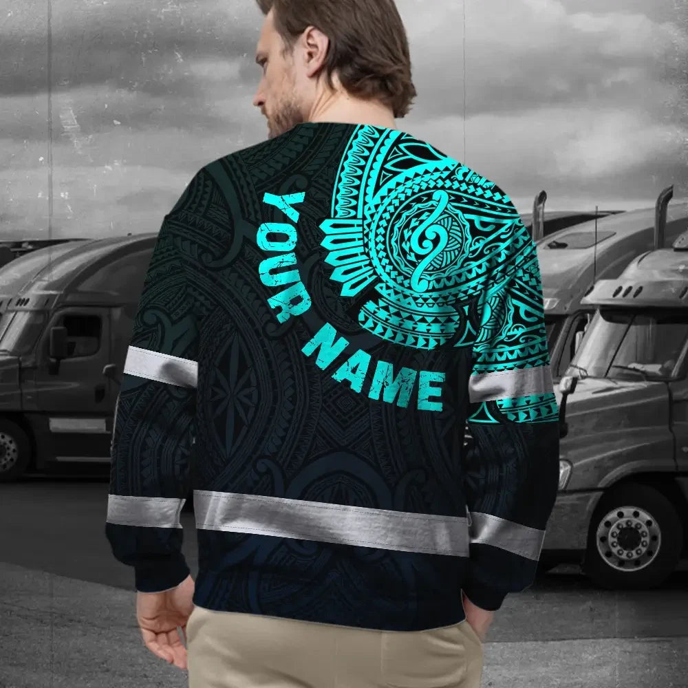 Hi Vis Long Sleeve Shirt Reflective Tapes Blue Neon Hawaii 2 Custom Name