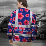 Hi Vis Long Sleeve Shirt Reflective Tapes Blue Neon Pink Flowers Custom Name