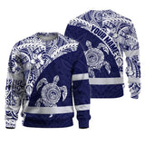 Hi Vis Long Sleeve Shirt Reflective Tapes Blue White Turtle Hawaiian Polynesian Tribal