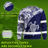 Hi Vis Long Sleeve Shirt Reflective Tapes Blue White Turtle Hawaiian Polynesian Tribal