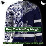 Hi Vis Long Sleeve Shirt Reflective Tapes Blue White Turtle Hawaiian Polynesian Tribal