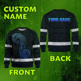 Hi Vis Long Sleeve Shirt Reflective Tapes Gradient Blue Neon Hawaii Custom Name