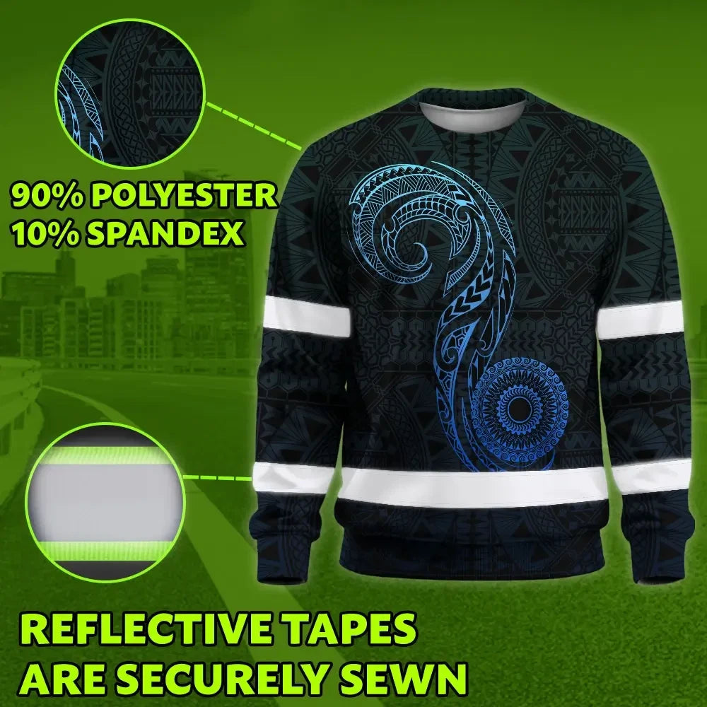 Hi Vis Long Sleeve Shirt Reflective Tapes Gradient Blue Neon Hawaii Custom Name