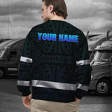 Hi Vis Long Sleeve Shirt Reflective Tapes Gradient Blue Neon Hawaii Custom Name