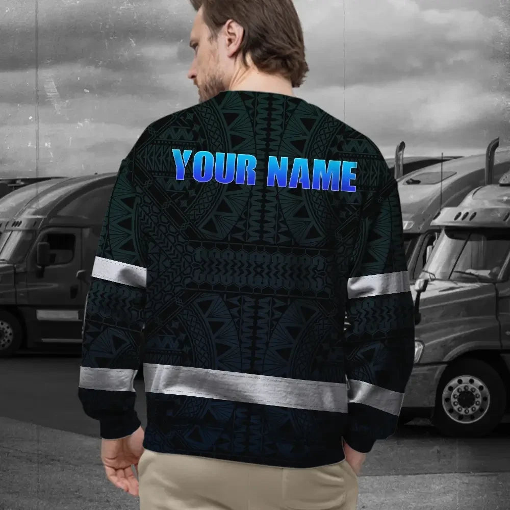 Hi Vis Long Sleeve Shirt Reflective Tapes Gradient Blue Neon Hawaii Custom Name