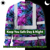 Hi Vis Long Sleeve Shirt Reflective Tapes Gradient Blue Violet Custom Name Safety Workwear For Workers, Truckers, Operators