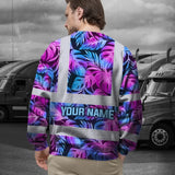 Hi Vis Long Sleeve Shirt Reflective Tapes Gradient Blue Violet Custom Name Safety Workwear For Workers, Truckers, Operators
