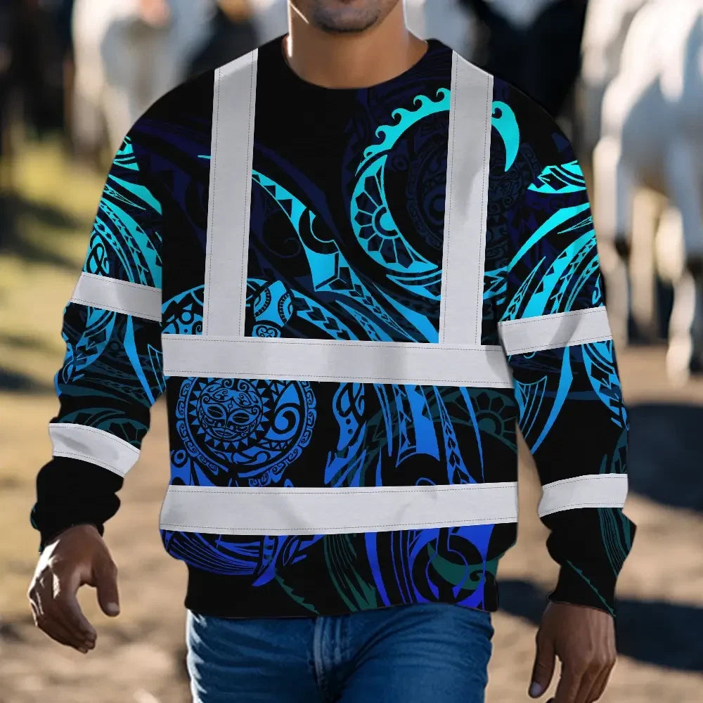 Hi Vis Long Sleeve Shirt Reflective Tapes Gradient Turtle Hawaiian Polynesian Tribal Custom Name